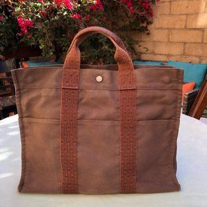 Hermès Brown Canvas Fourre Herline Tote Bag Briefcase Laptop Handbag FRANCE